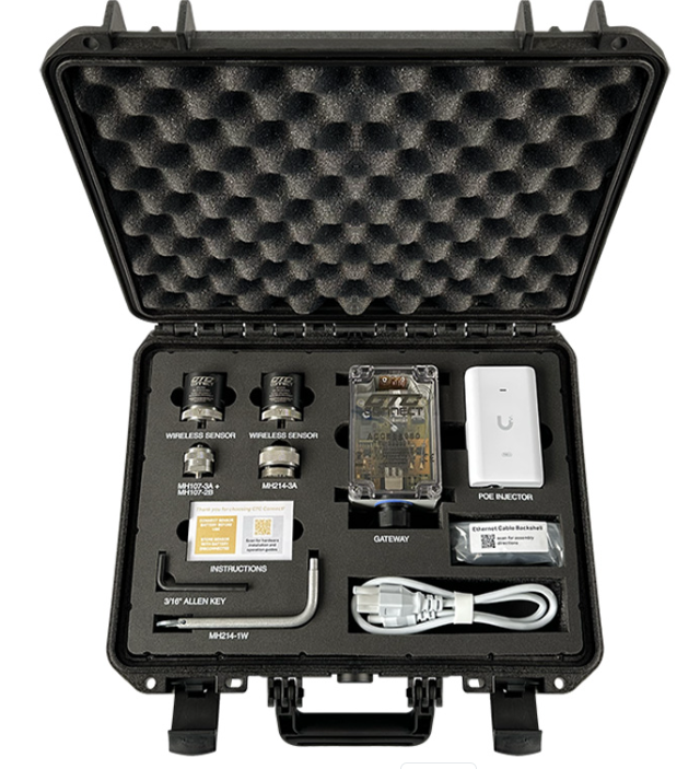 Connect Line -tuoteperheen WSK Starter Kit sisältää suosituimmat langattomat ConnectSens™-anturit ja kestävän, TSA-hyväksytyn kuljetuslaatikon, joka suojaa laitteet kovassakin käytössä. CTC 3